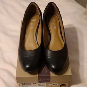Clarks Black Leather Wedge